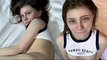 Шлюха наклонилась, покрылась спермой, она - блядь